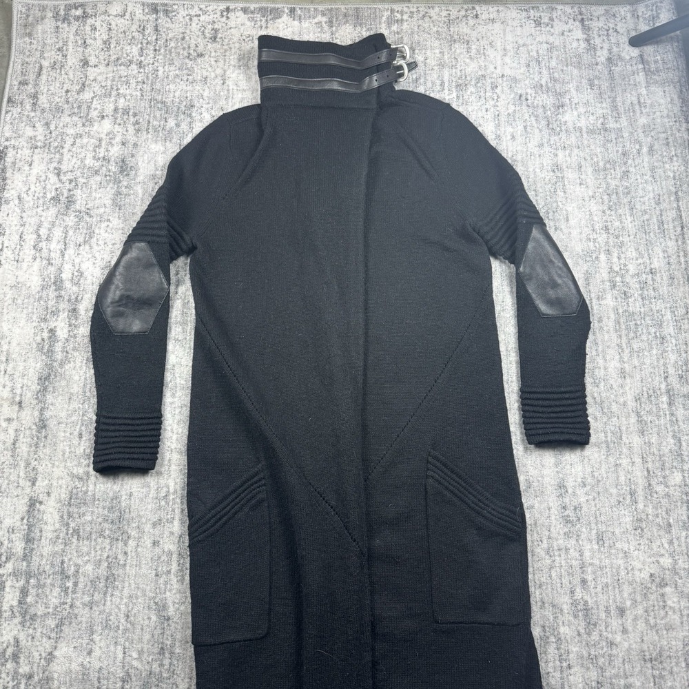 Skingraft Jonny Coto Sweater Coat Black Wool Sz M Leather Longline Cardigan